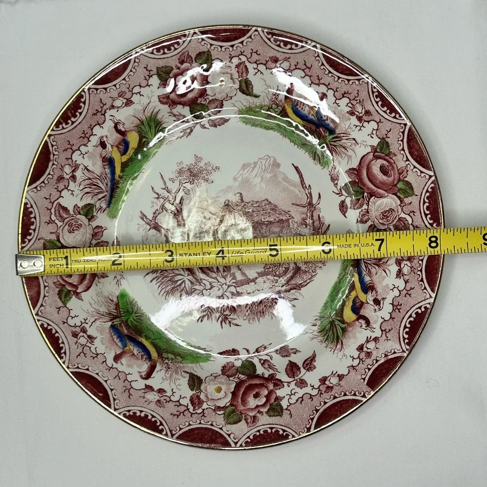 Decorative Floral Transferware Dinner Plates - Set of 2 (Red & Green)